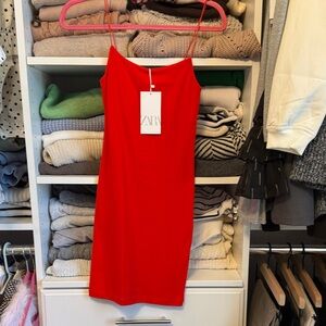 Zara Vibrant Red Spaghetti Strap Dress
